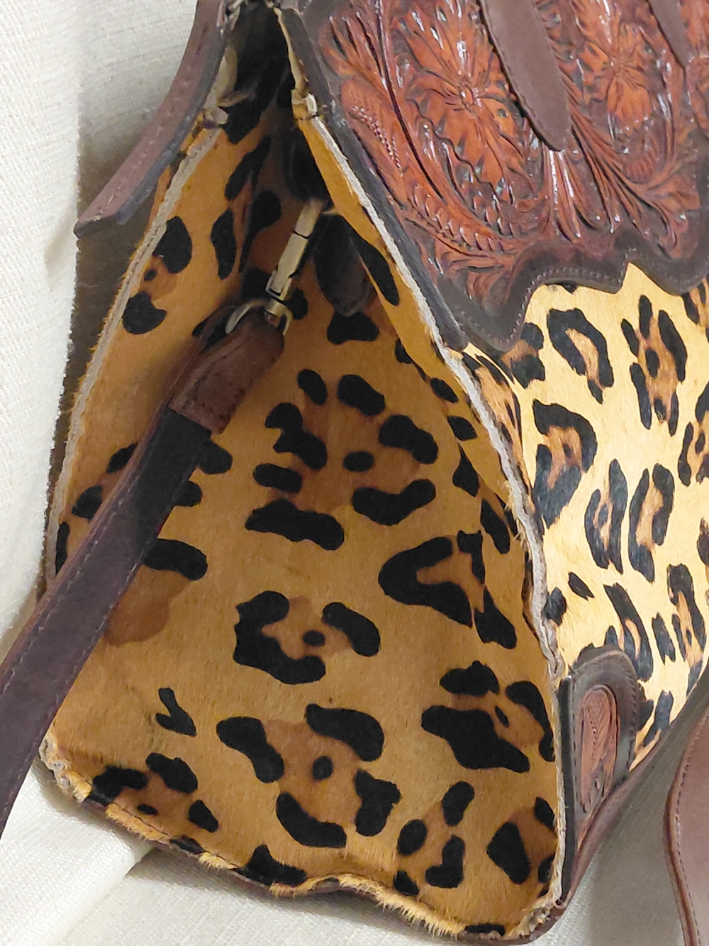 American Darling Brown Tooled Leather & Leopard Hair On *Concealed Carry Bag NWT - Picture 5 of 16